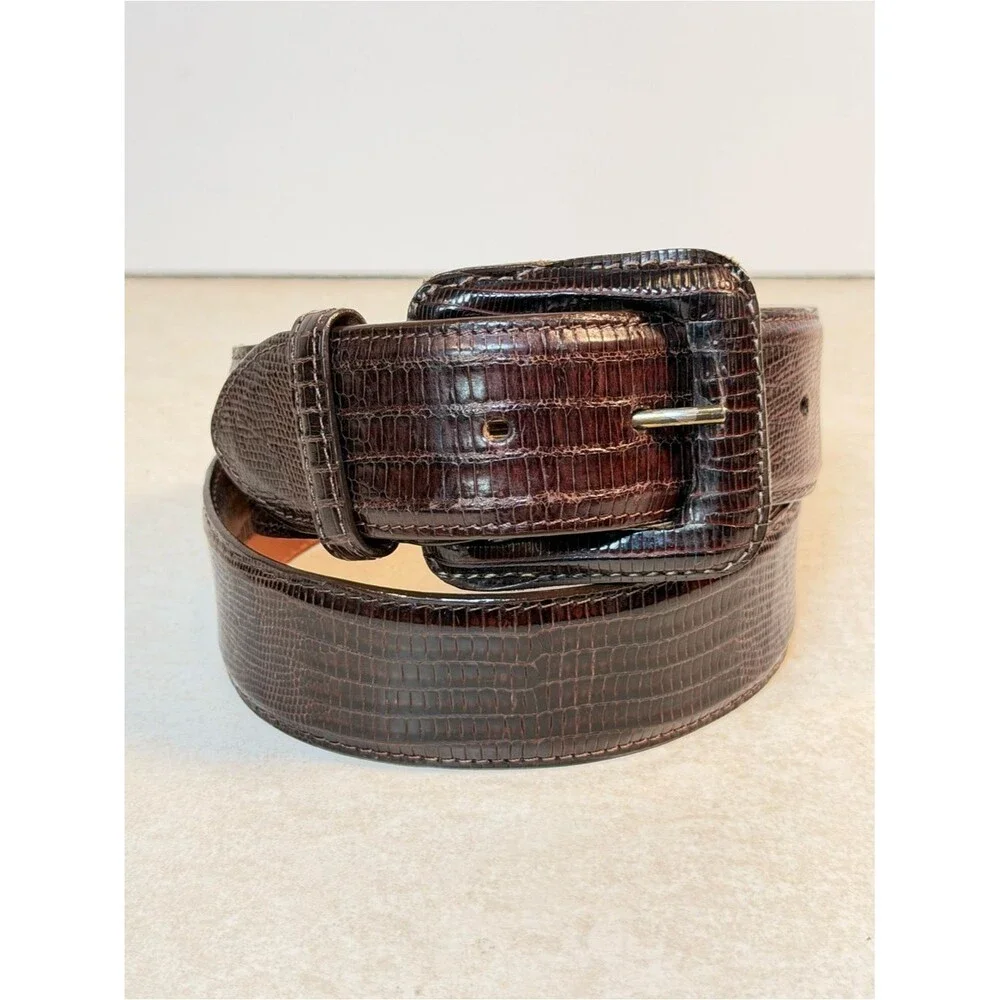 Polo RALPH LAUREN Genuine Lizard Belt & Buckle Brown USA Sz 28 Mens